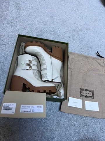 Gucci Kensington Double Buckle Monogram Boots Size 39