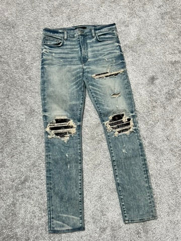 Amiri MX-1 “Dirty Indigo” Red Bandana Patch Jeans
