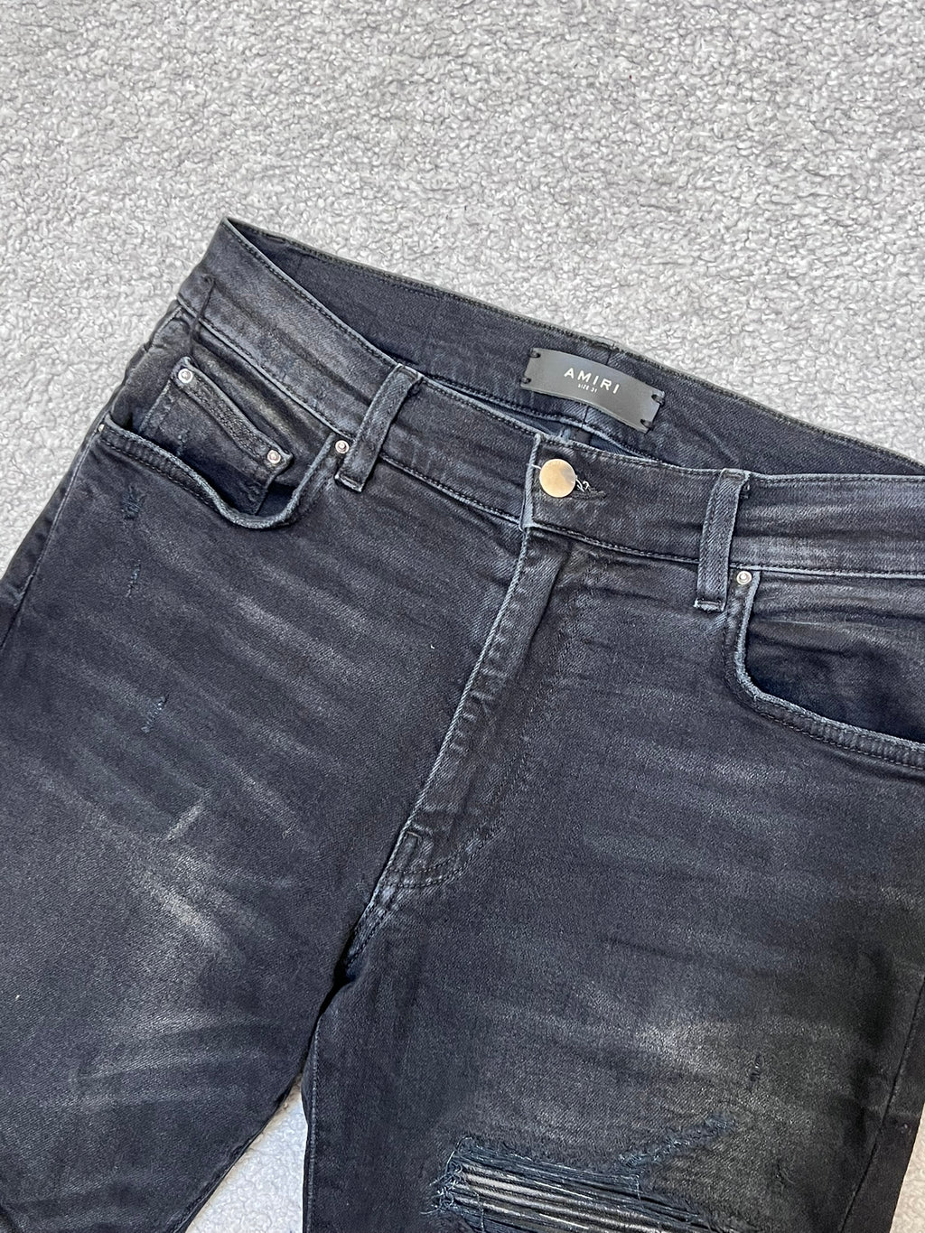 Amiri MX-1 Black Skinny Jeans With Leather Patches Size 31