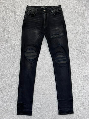Amiri MX-1 Black Skinny Jeans With Leather Patches Size 31