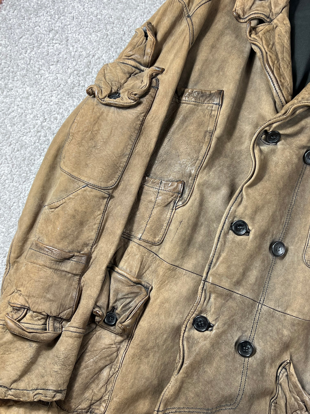 Dolce & Gabbana Cargo Leather Brown Coat Multipocket Size M