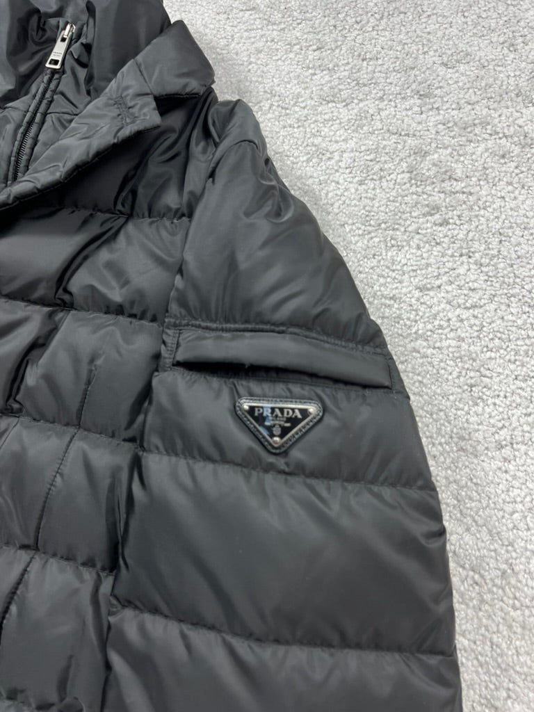 Prada Triangle Logo Down Black Heavy Coat Size M