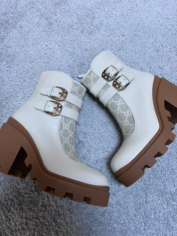 Gucci Kensington Double Buckle Monogram Boots Size 39