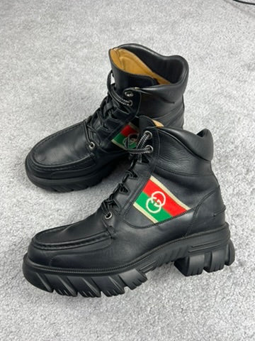 Gucci Black Leather “Interlocking G” Platform Ankle Boots