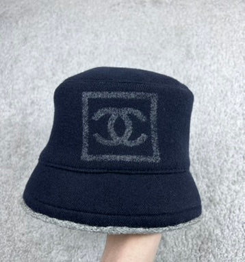 Chanel Blue Wool/Cotton CC Logo Bucket Hat