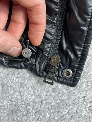 Prada Black Shiny Triangle Down Puffer Jacket Size M