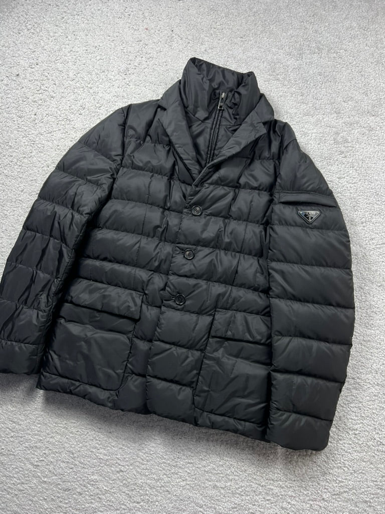 Prada Triangle Logo Down Black Heavy Coat Size M