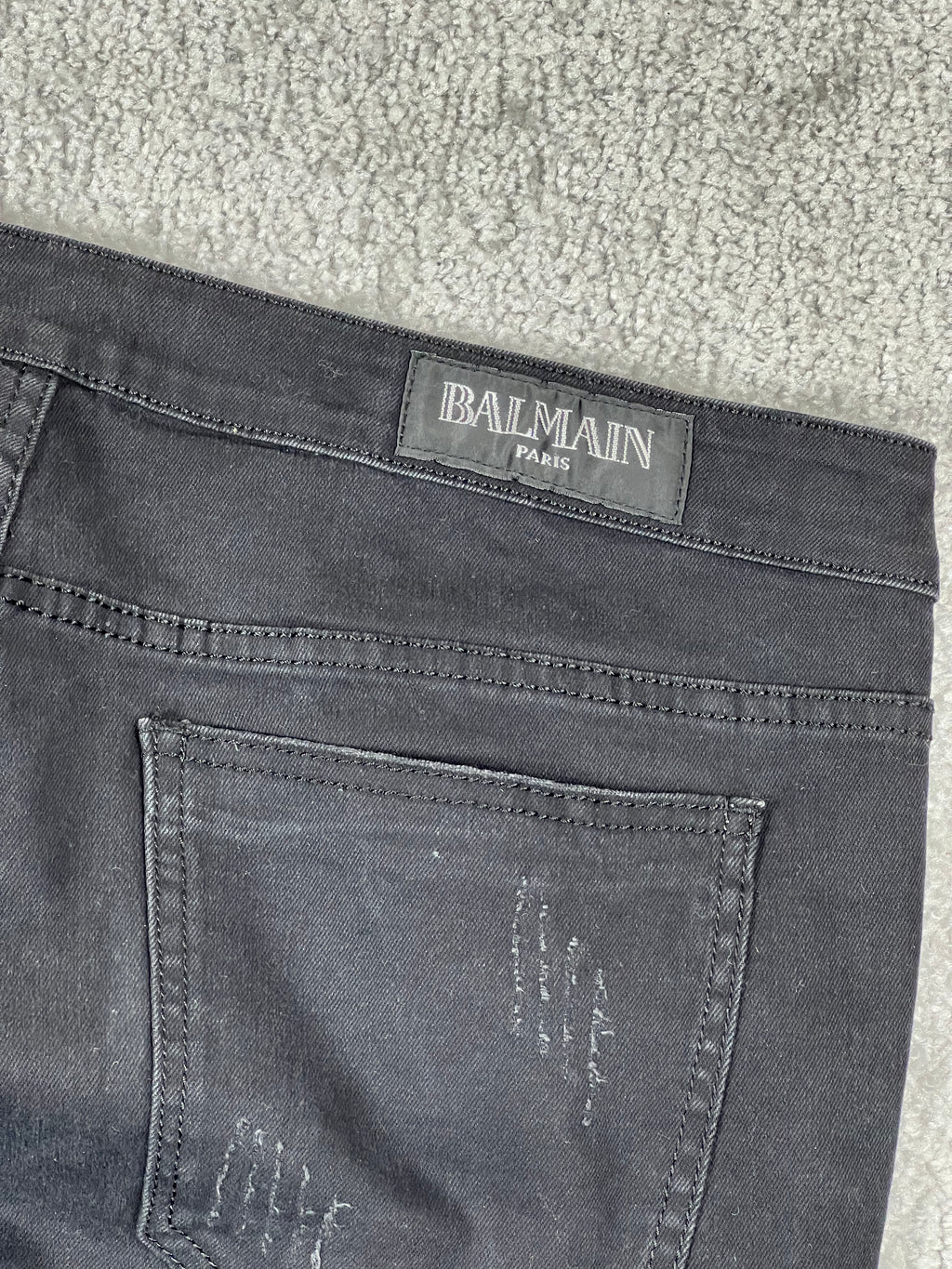 Balmain Black Ripped Jeans With Blue Patches Size 36