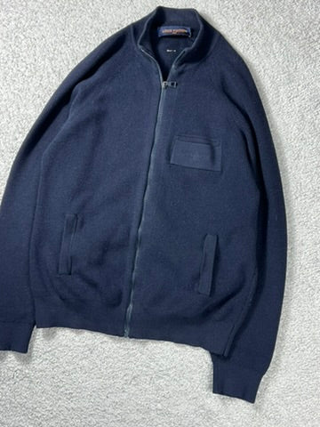 Louis Vuitton Dark Blue Wool Knit Zip Up Sweater Size L