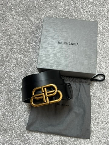 Balenciaga BB Gold Buckle Leather Belt