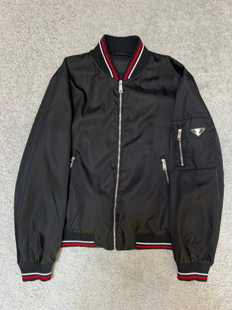 Prada Triangle Logo Black Nylon Bomber Size M