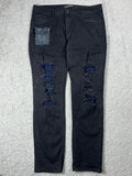 Balmain Black Ripped Jeans With Blue Patches Size 36