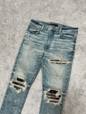 Amiri MX-1 “Dirty Indigo” Red Bandana Patch Jeans