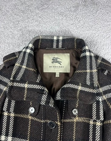 Burberry London Grey Check Wool Coat Size 44