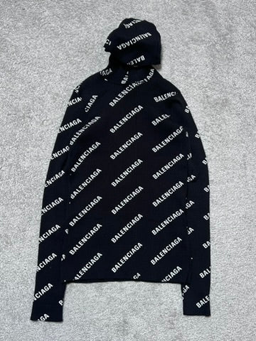 Balenciaga Monogram Ribbed Balaclava Turtleneck Hoodie