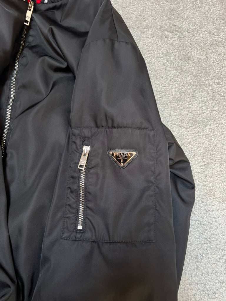 Prada Triangle Logo Black Nylon Bomber Size M