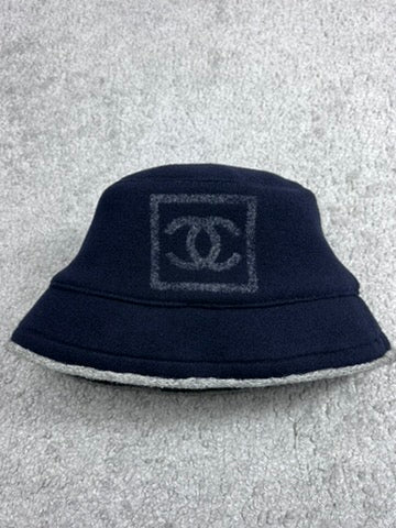 Chanel Blue Wool/Cotton CC Logo Bucket Hat