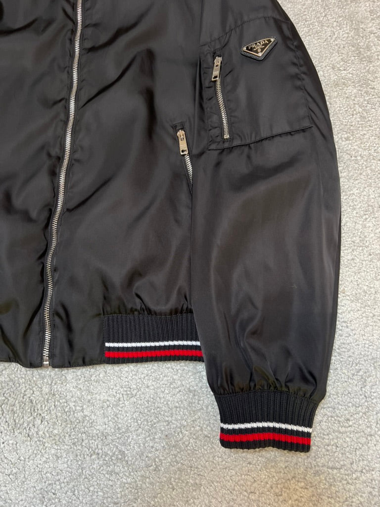 Prada Triangle Logo Black Nylon Bomber Size M