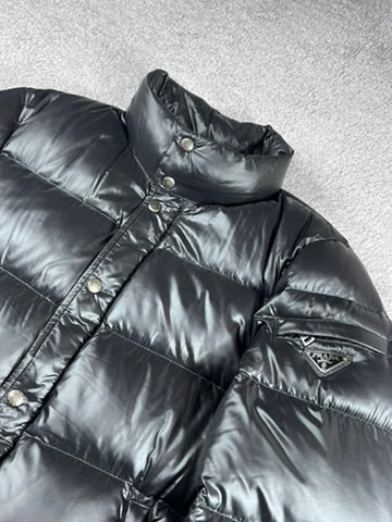 Prada Black Shiny Triangle Down Puffer Jacket Size M