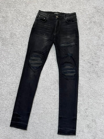Amiri MX-1 Black Skinny Jeans With Leather Patches Size 31