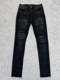 Amiri MX-1 Black Skinny Jeans With Leather Patches Size 31