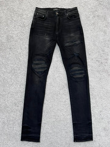 Amiri MX-1 Black Skinny Jeans With Leather Patches Size 31