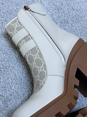 Gucci Kensington Double Buckle Monogram Boots Size 39