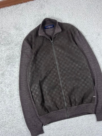 Louis Vuitton Brown Damier Signature Zip Up Cardigan Sweater