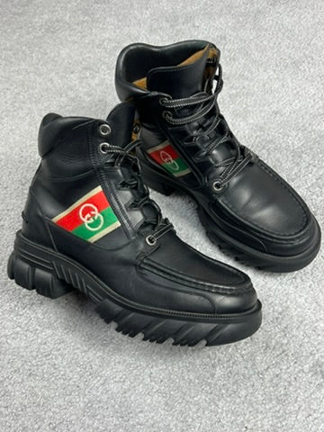 Gucci Black Leather “Interlocking G” Platform Ankle Boots