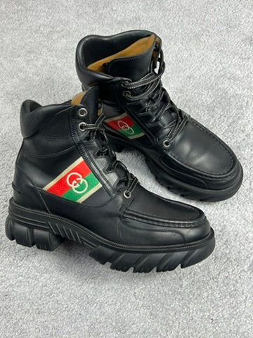 Gucci Black Leather “Interlocking G” Platform Ankle Boots
