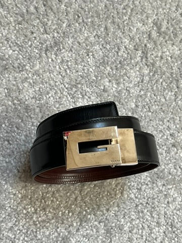 Gucci Square G Buckle Black Leather Belt