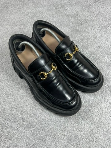 Gucci Horsebit Platform Lug Sole Black Leather Loafers