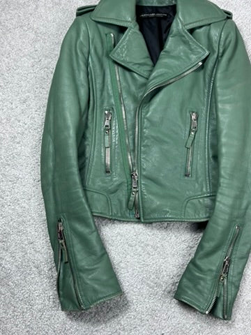 Balenciaga Green Leather Biker Jacket