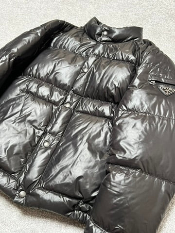 Prada Black Shiny Triangle Logo Down Jacket Size M