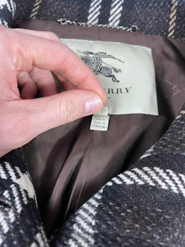 Burberry London Grey Check Wool Coat Size 44