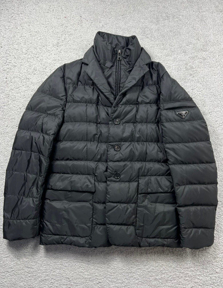 Prada Triangle Logo Down Black Heavy Coat Size M