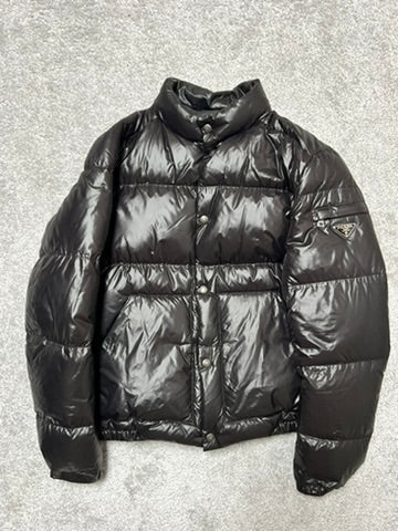 Prada Black Shiny Triangle Logo Down Jacket Size M