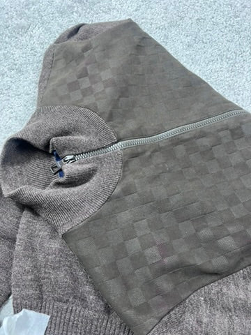Louis Vuitton Brown Damier Signature Zip Up Cardigan Sweater