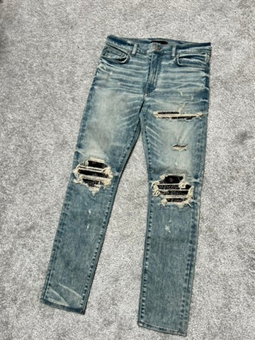 Amiri MX-1 “Dirty Indigo” Red Bandana Patch Jeans