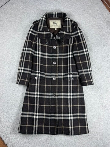 Burberry London Grey Check Wool Coat Size 44