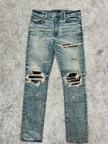 Amiri MX-1 “Dirty Indigo” Red Bandana Patch Jeans