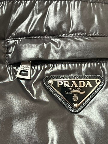 Prada Black Shiny Triangle Logo Down Jacket Size M