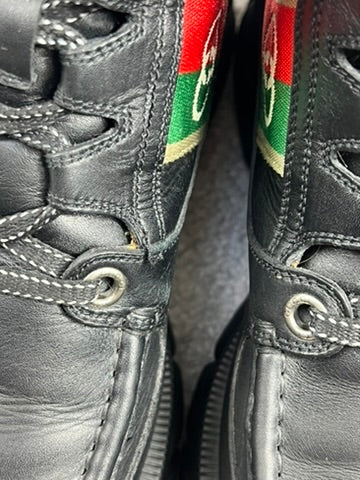 Gucci Black Leather “Interlocking G” Platform Ankle Boots