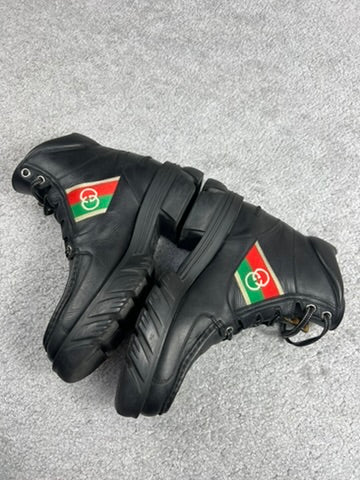 Gucci Black Leather “Interlocking G” Platform Ankle Boots