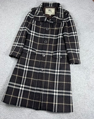 Burberry London Grey Check Wool Coat Size 44