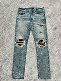 Amiri MX-1 “Dirty Indigo” Red Bandana Patch Jeans