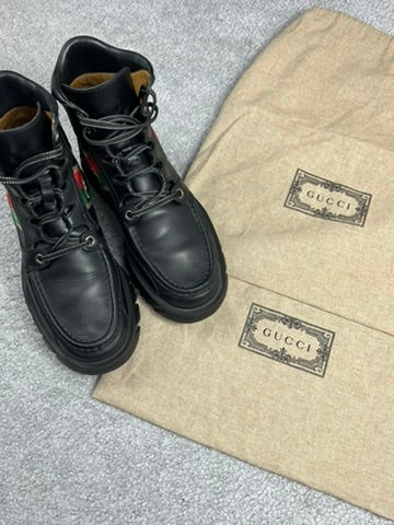 Gucci Black Leather “Interlocking G” Platform Ankle Boots