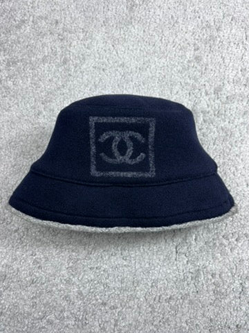 Chanel Blue Wool/Cotton CC Logo Bucket Hat