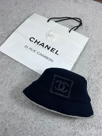 Chanel Blue Wool/Cotton CC Logo Bucket Hat