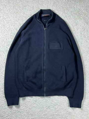 Louis Vuitton Dark Blue Wool Knit Zip Up Sweater Size L
